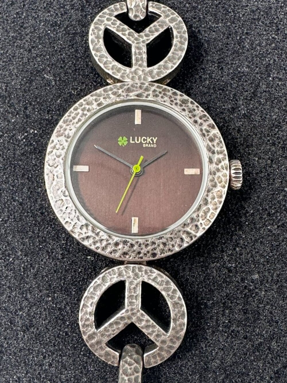 Lucky Brand Womens Watch 30mm Brown Dial Peace Sign Band New Battery 6.5"